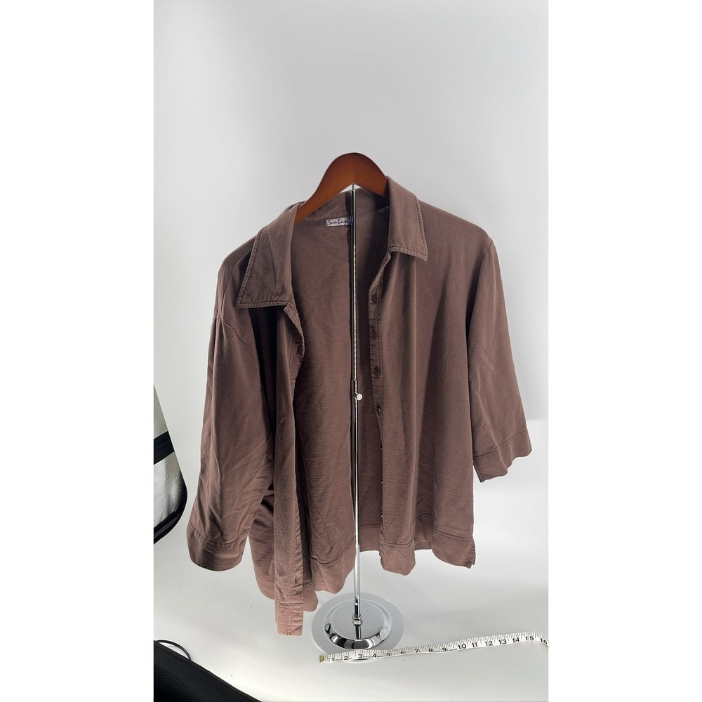 SunBay Women's Plus Size Brown 3/4 Sleeve Cotton Button Up Tunic